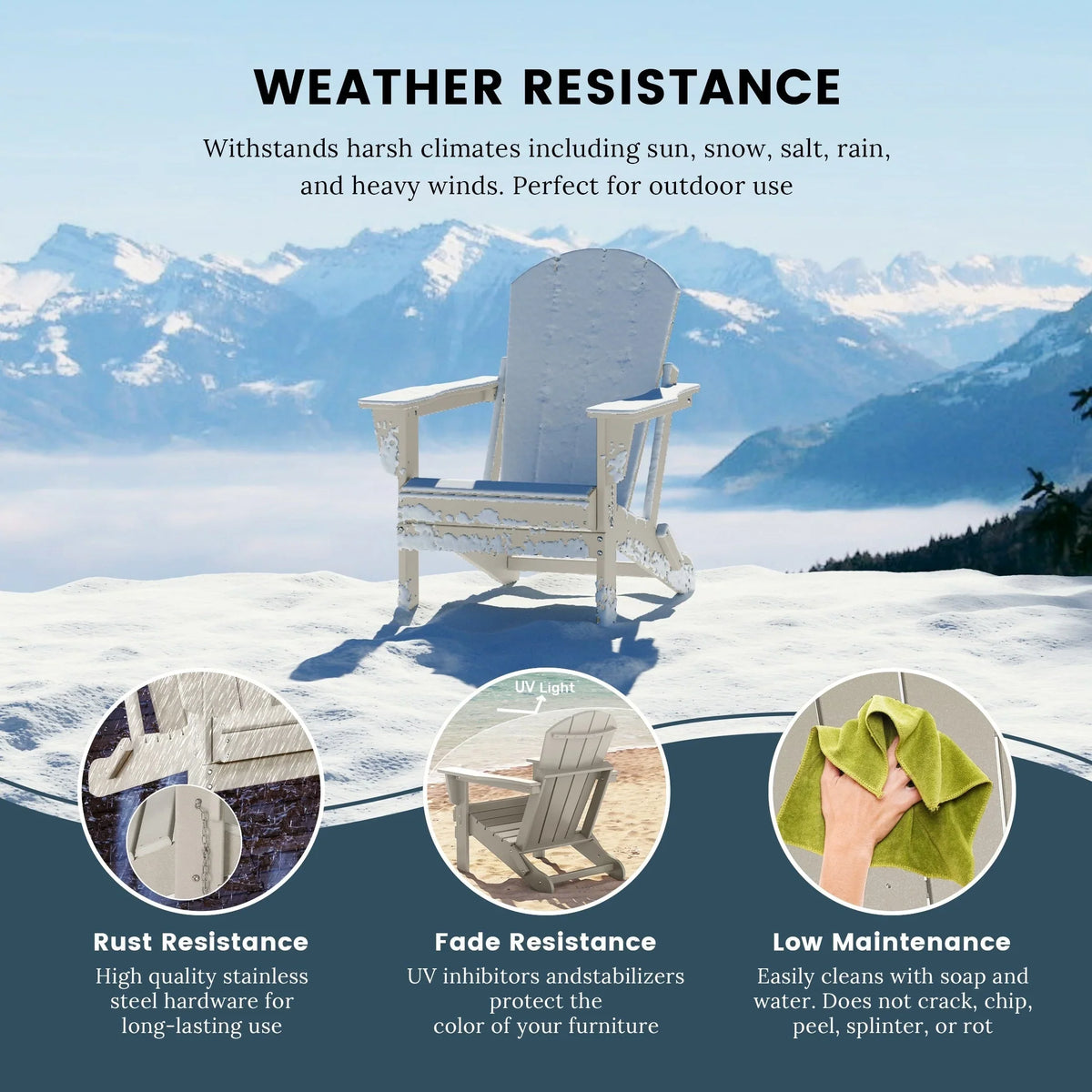 Polytrends Laguna Sedia Adirondack Pieghevole da Esterno per Patio Resistente allo Sbiadimento e alle Intemperie