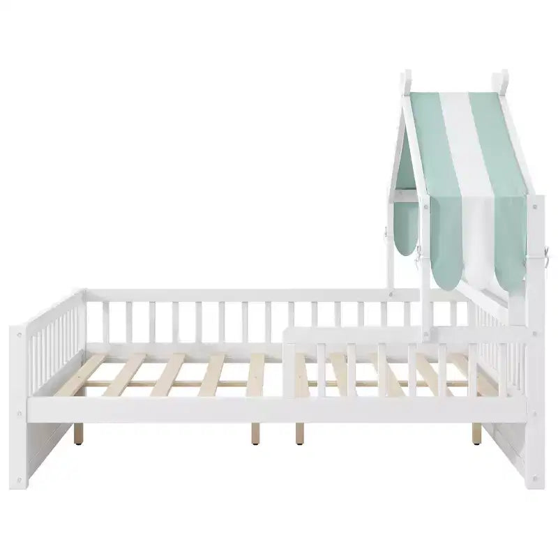 Letto a Capanna ModernLuxe per Bambini, Misura Singola/Piazza e Mezza, in Legno con Testiera Contenitore, Struttura in Pino Massiccio con Sponde di Protezione