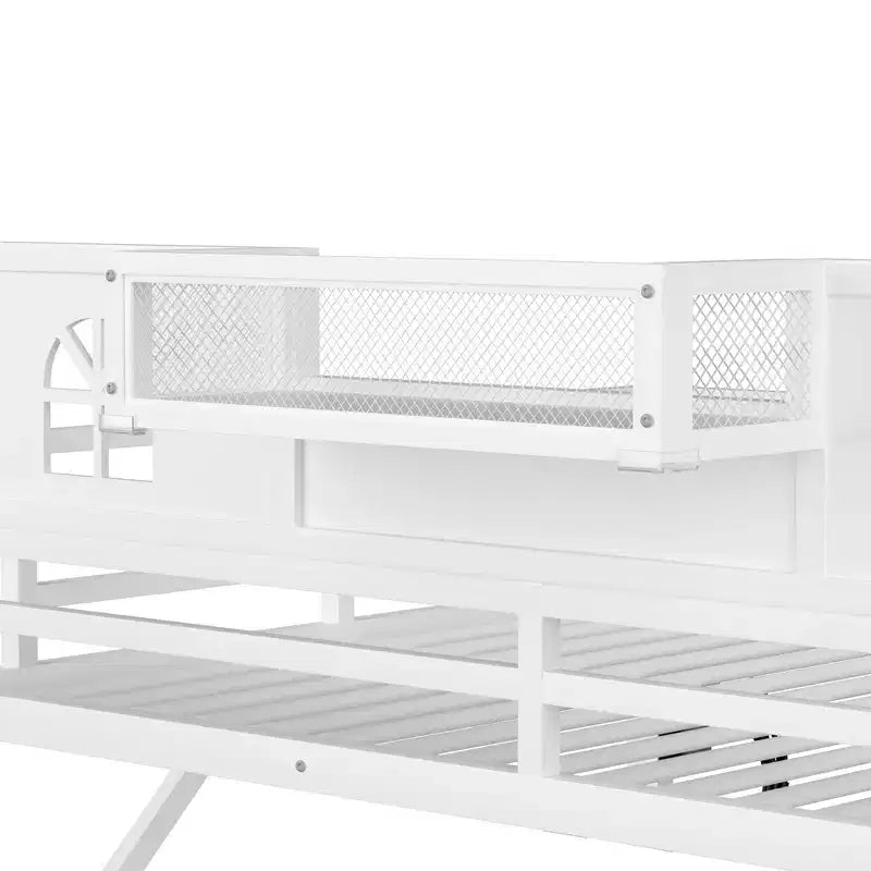 Letto a soppalco ModernLuxe matrimoniale/queen size con scale e armadio integrato, struttura letto in metallo con luci a LED, stazione di ricarica USB e ripiani portaoggetti