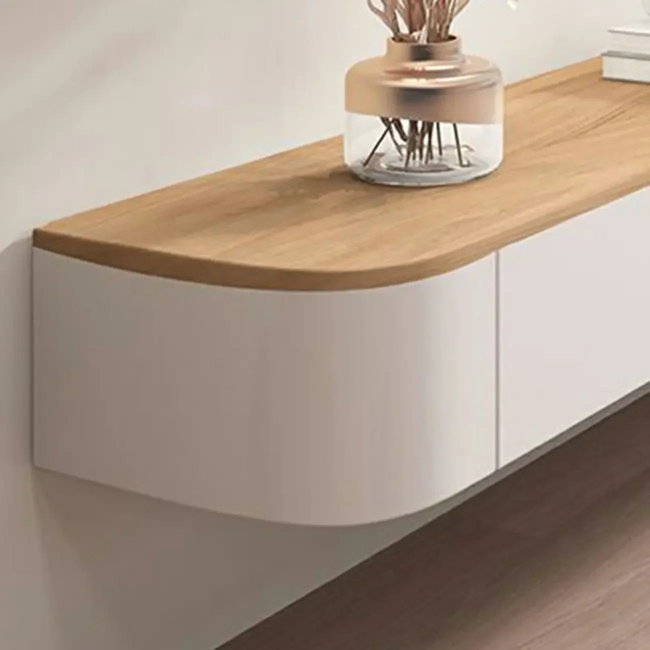 Mobile TV galleggiante contemporaneo in legno bianco con cassetti