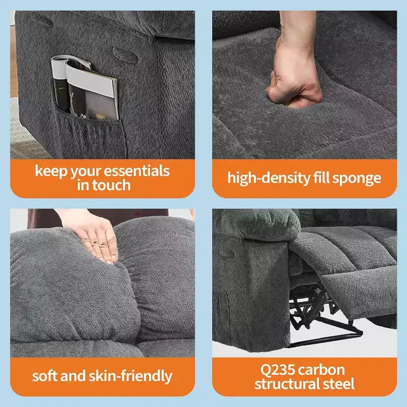 Poltrona reclinabile manuale, poltrona reclinabile ergonomica in tessuto traspirante con tasche laterali, divano singolo, adatta per soggiorno e camera da letto