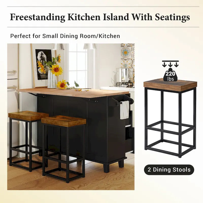 Set da isola per cucina TOPMAX con anta a ribalta e 2 posti a sedere, set tavolo da pranzo con ripiano regolabile, cassetti e portasciugamani