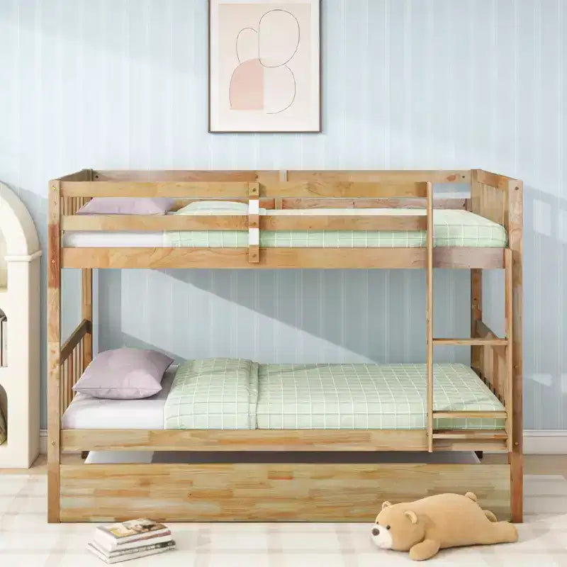 Letto a castello moderno in legno a due piani con letto estraibile, convertibile in 2 letti