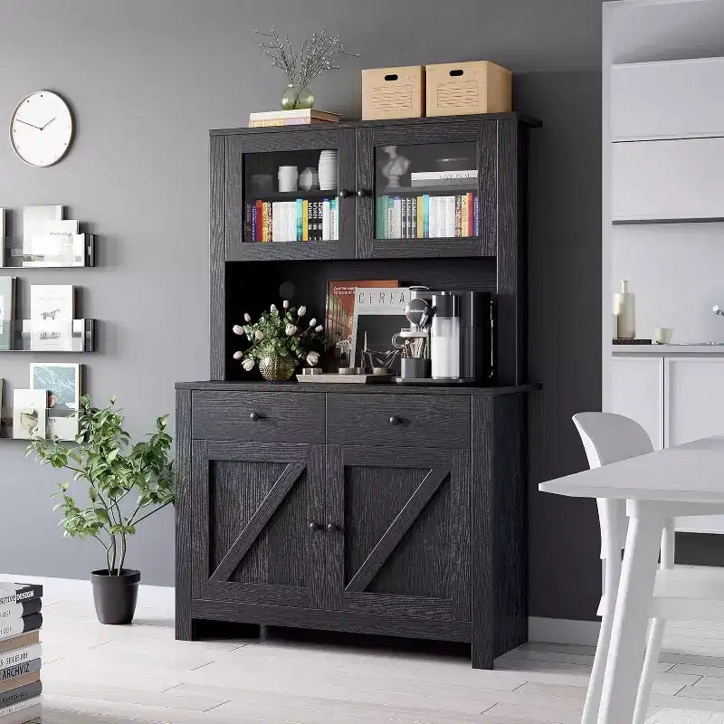 Mobile Dispensa da Cucina con Supporto per Microonde, Credenza con Mobile Buffet e Ripiani Regolabili, per Cucina, Sala da Pranzo