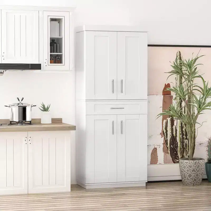 Dispensa da Cucina Moderna, Mobile Autoportante con Ante e Cassetti, Ripiani Regolabili