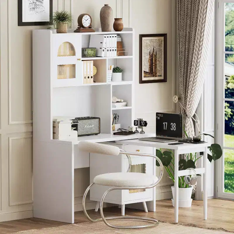 Scrivania per computer moderna Okak in legno per ufficio con scrivania/sedia e libreria, scrivania da scrittura con contenitore per ragazzi e studenti per studio, ufficio