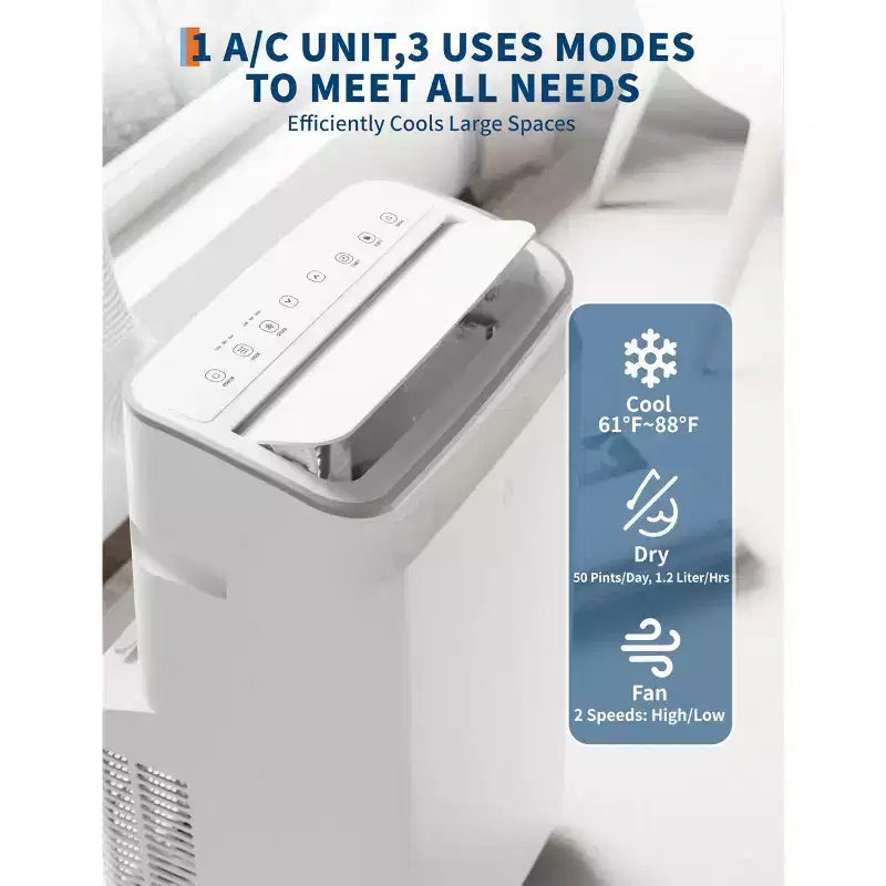 Condizionatore portatile da 15.000 BTU, unità AC portatile 3-in-1 con deumidificatore e ventilatore, modalità sleep, telecomando e pannello LED, raffredda 850 piedi quadrati, silenzioso