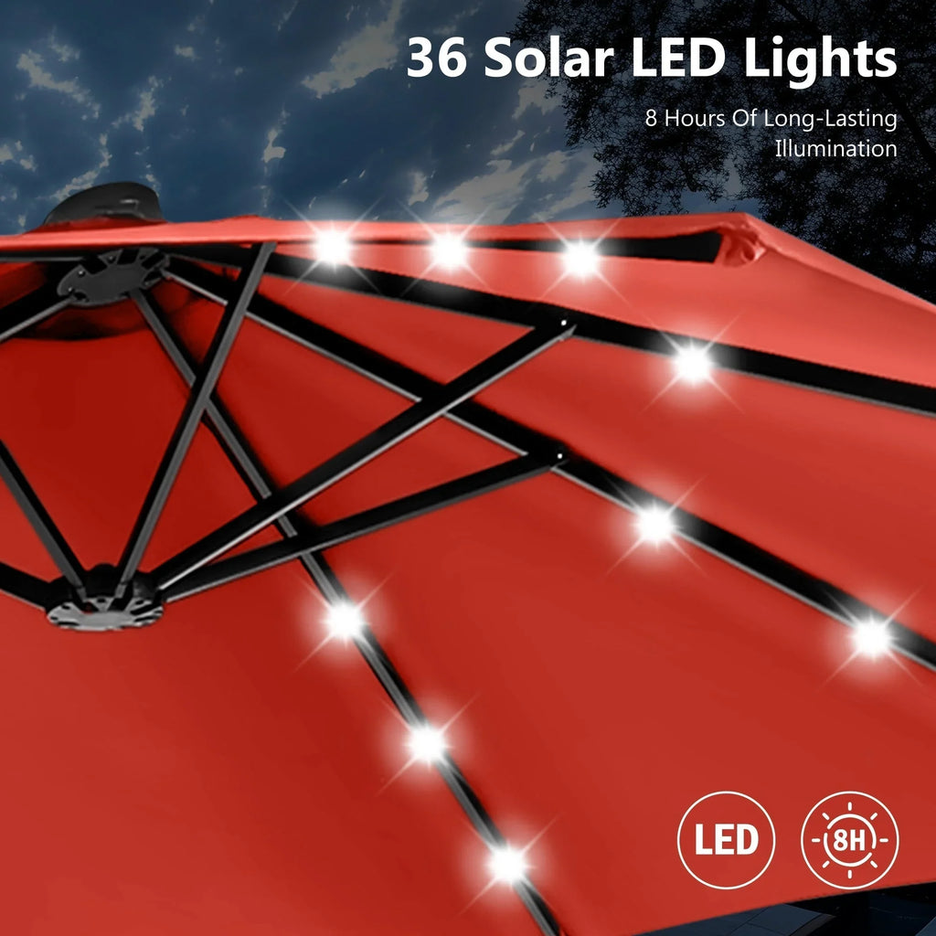 MAISON ARTS Ombrellone rettangolare da esterno a manovella con doppia falda da 4,5 metri, con luci a LED solari e base inclusa
