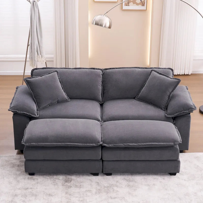 Divano a 2 posti con 2 cuscini, 2 guanciali e 2 pouf, divano confortevole - Divano profondo da soggiorno, divano modulare
