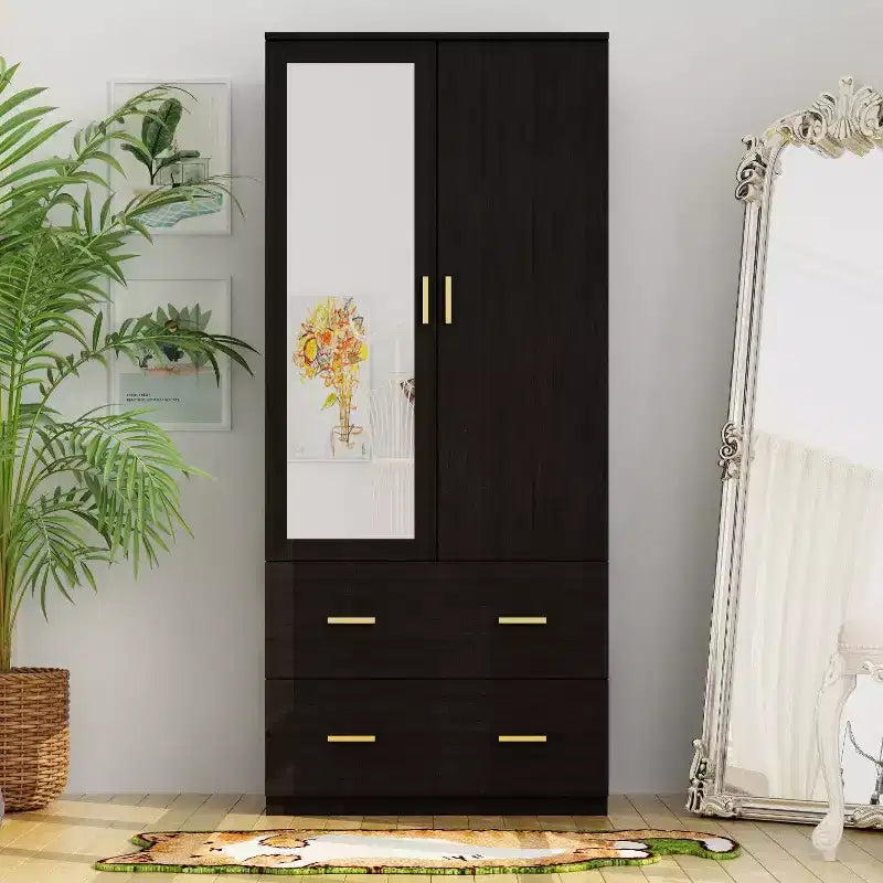 Hitow Armoire de rangement double tiroir avec portes miroir et zones de rangement