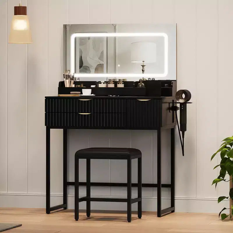 Toeletta con specchio e luci, specchio con LED integrati, ampi cassetti portaoggetti per cosmetici e prodotti da bagno