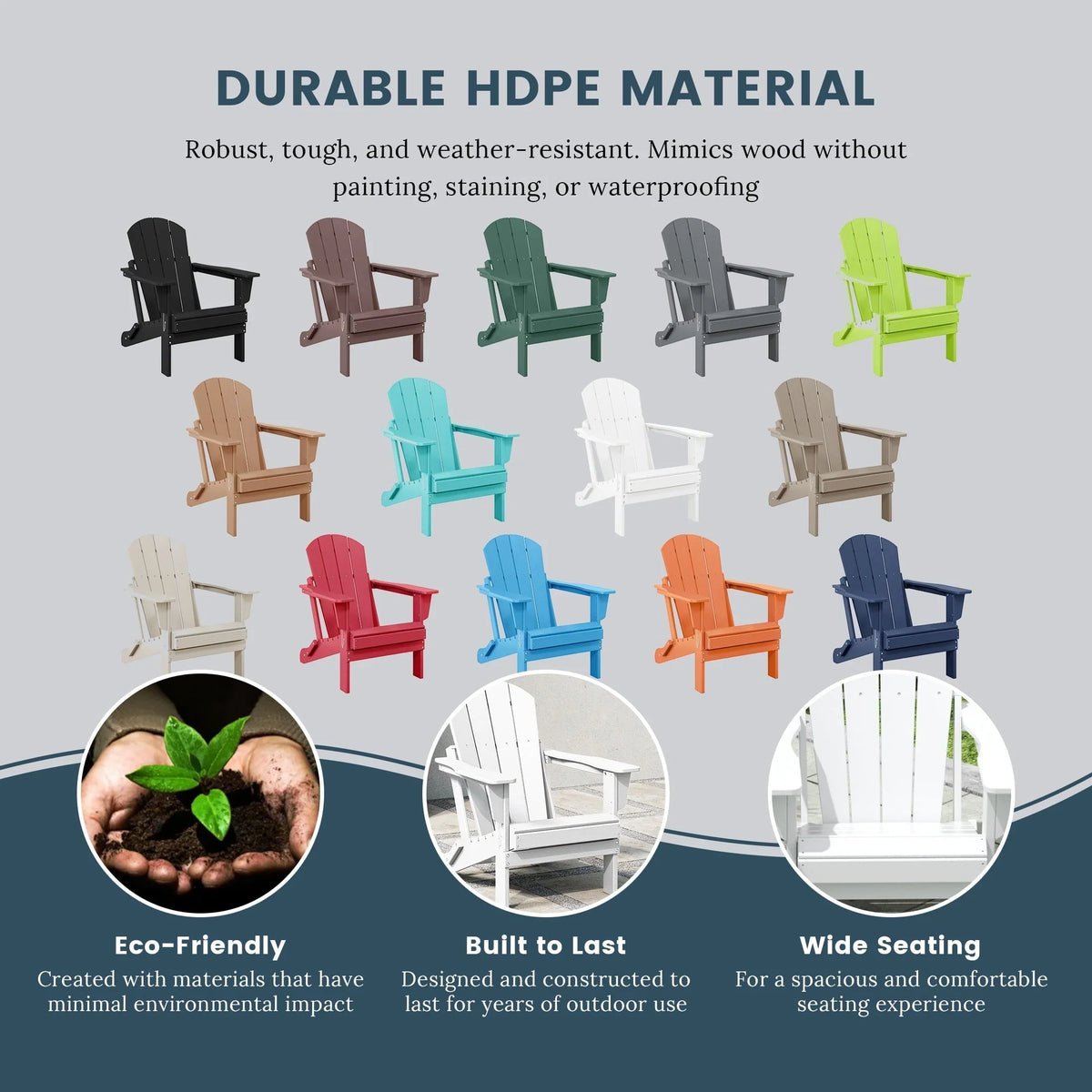 Polytrends Laguna Sedia Adirondack Pieghevole da Esterno per Patio Resistente allo Sbiadimento e alle Intemperie