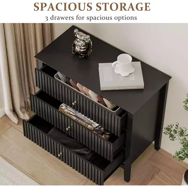 Cassettiera Heynemo a 3 Cassetti, Comodino in Legno Verniciato Alto 76 cm con Contenitore, Ampio Cassettone Moderno con Guide a Sfera