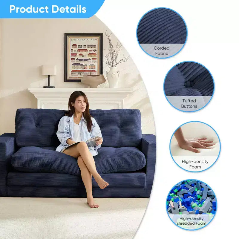 Mjkone Divano letto futon convertibile 2 in 1 da 180 cm, in tessuto a coste, pieghevole, con bottoni trapuntati, divanetto salvaspazio