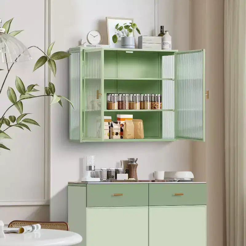 Pensile Okak Modern a 2 ante con 3 ripiani e ante in vetro per ingresso/sala da pranzo/soggiorno/cucina