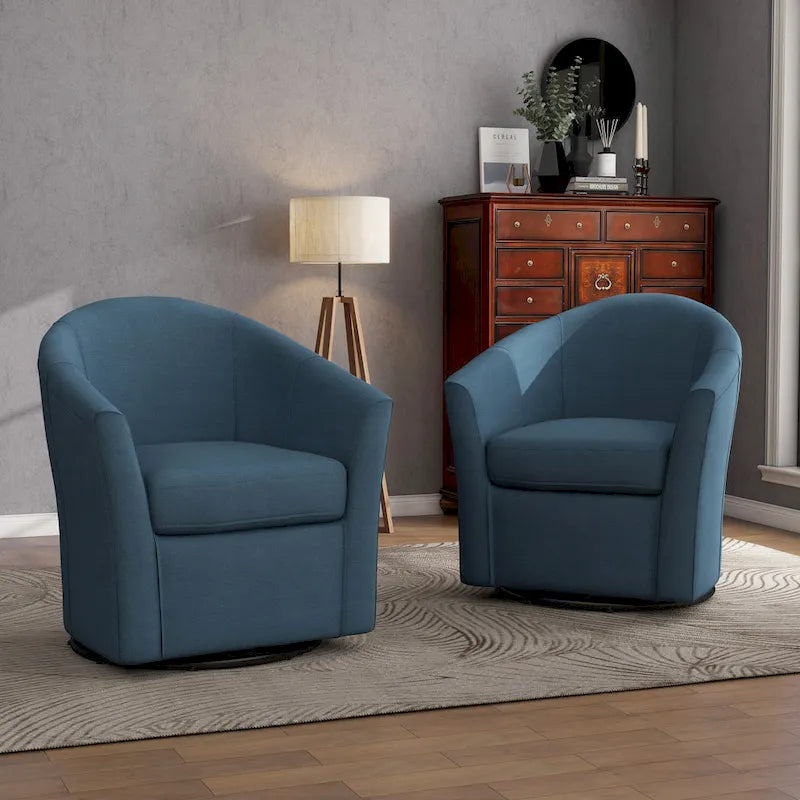 Set di 2 Poltrone Girevoli Moderne Imbottite a Barilotto, Poltrone Accent per Soggiorno