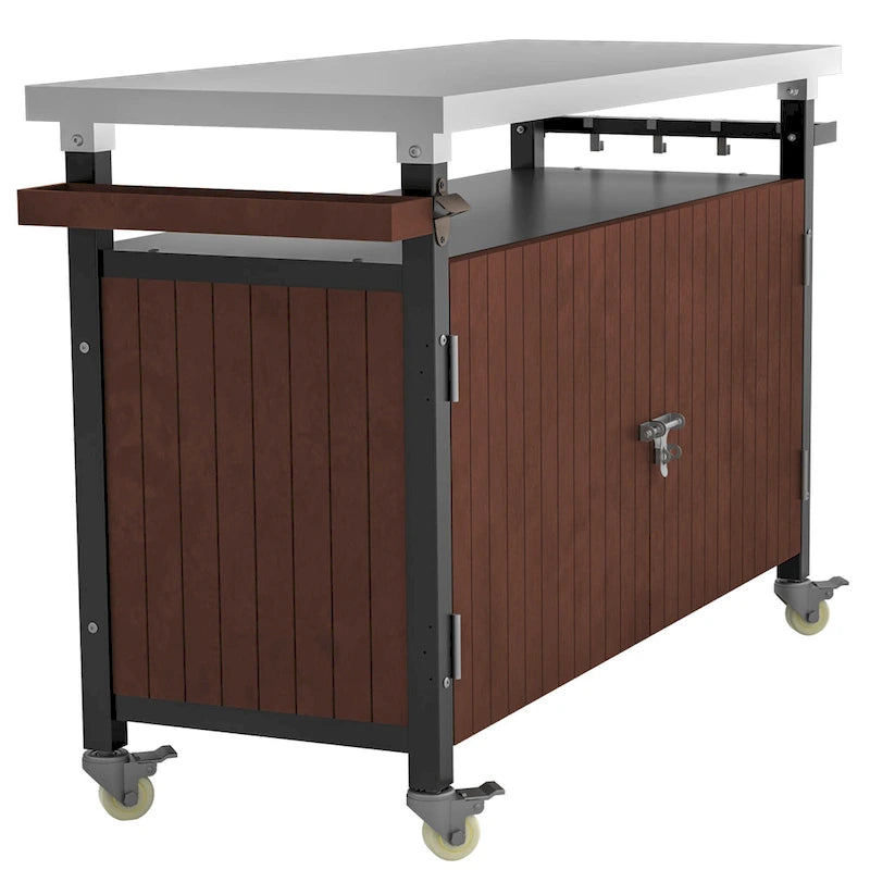 Carrello per Barbecue da Esterno con Piano in Acciaio Inox (sgabello non incluso)