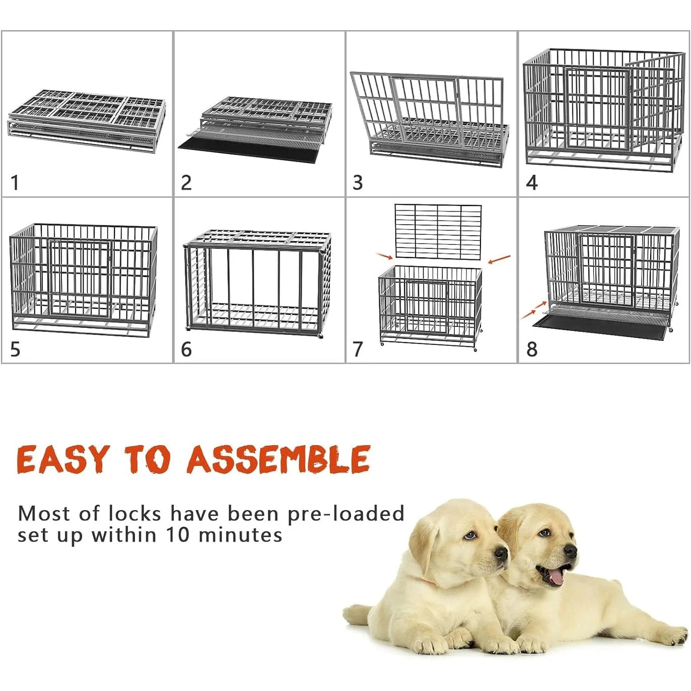 BOSSIN Trasportino/Gabbia/Panca per Cani Indistruttibile Resistente da 48/38 Pollici, Anti-Fuga, con Ruote Bloccabili
