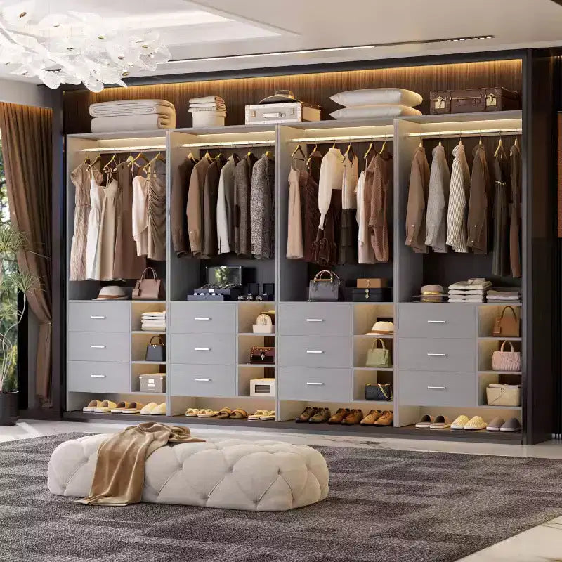 Besiost Set di 4 organizer per armadio con cassetti in legno e aste appendiabiti