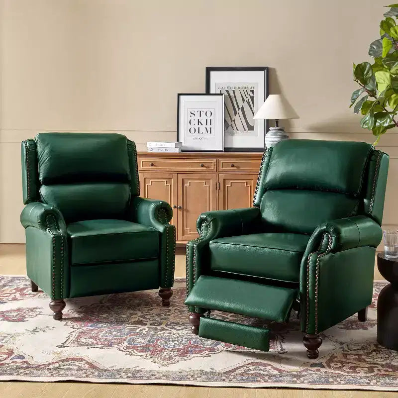 Set di 2 Poltrone Reclinabili Elisabete Moderne in Vera Pelle con Borchie Vintage per Salotto e Camera da Letto | ART OF LIVING DESIGNS