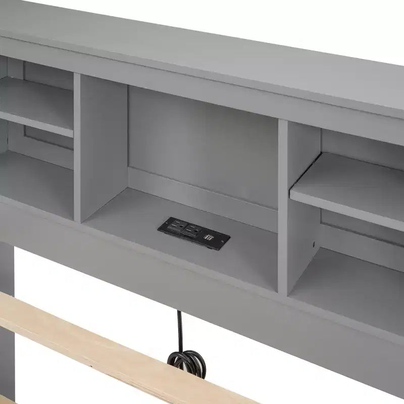 Letto a piattaforma con letto estraibile e cassetti, Letto a piattaforma contenitore con USB, Letto a piattaforma in legno con libreria