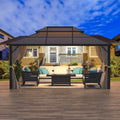 EROMMY Gazebo a tetto rigido, Pergola da esterno con doppio tetto, zanzariere e tende, Tenda da sole resistente per patio, cortile, feste in piscina