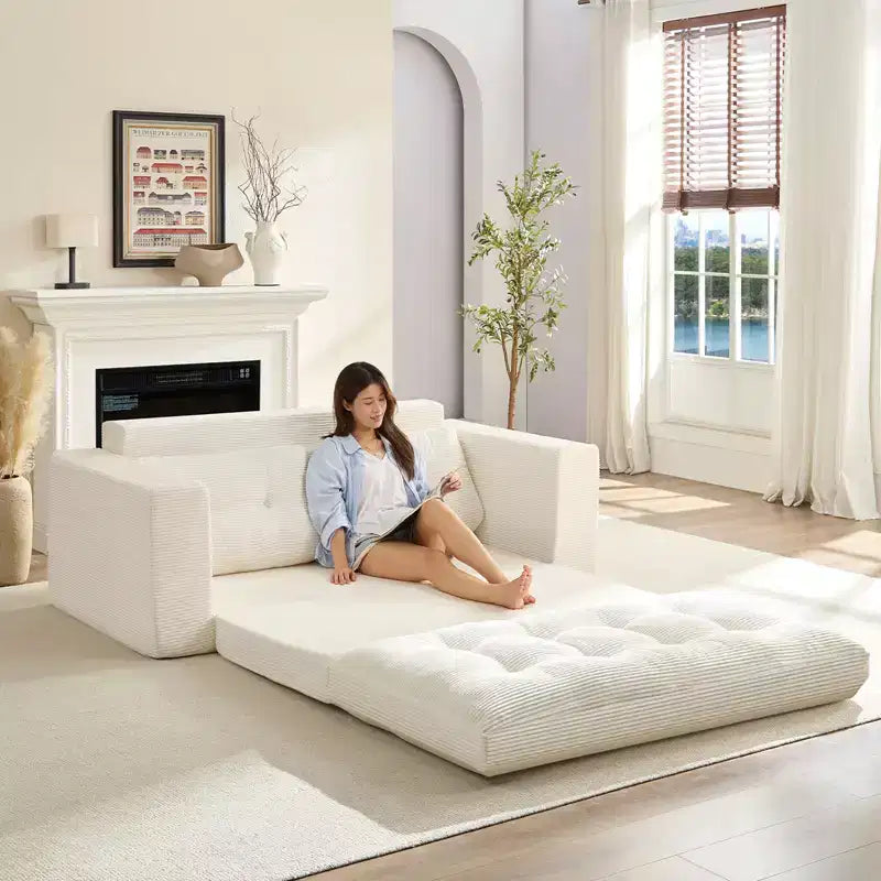 Mjkone Divano letto futon convertibile 2 in 1 da 180 cm, in tessuto a coste, pieghevole, con bottoni trapuntati, divanetto salvaspazio