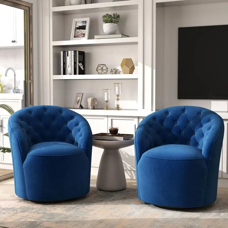 Fauteuil baril pivotant à 360 degrés SEYNAR moderne en velours avec dossier capitonné, lot de 2