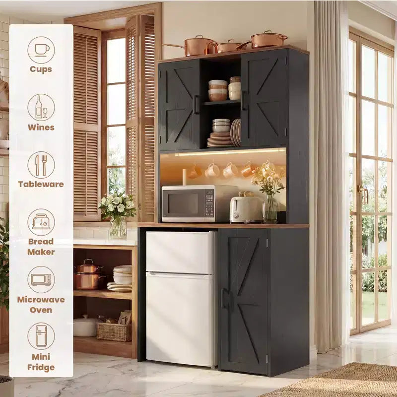 Mobile dispensa da cucina Besiost con spazio per mini frigo, mobile bar con ripiano contenitore