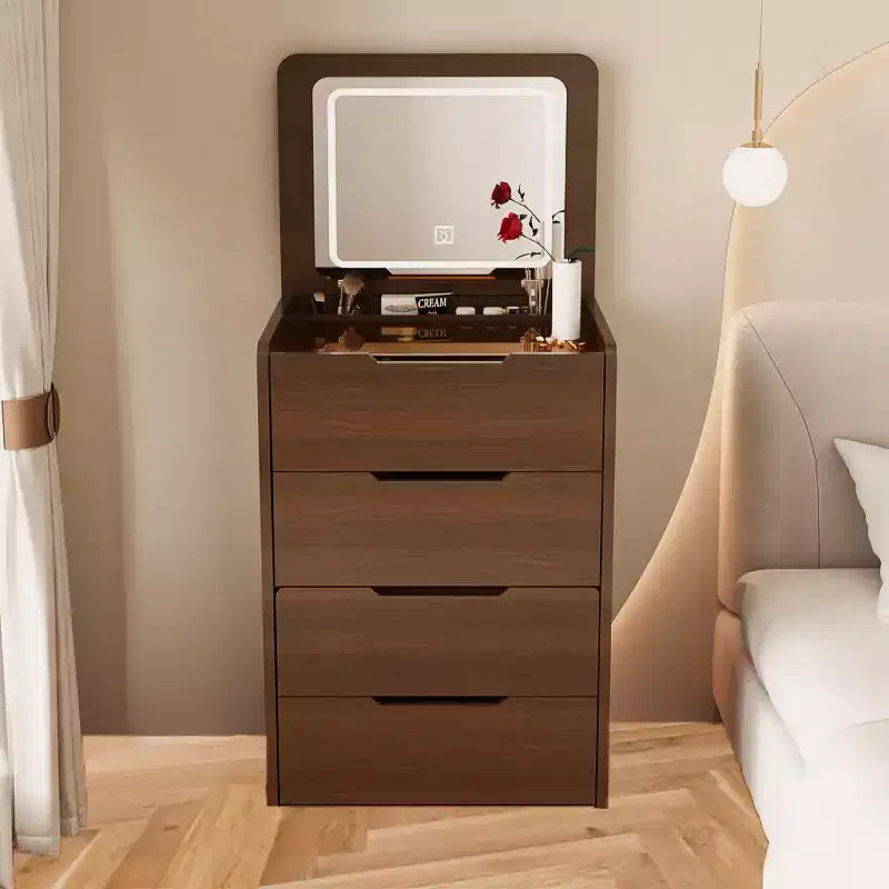 Okak Tavolo da toeletta 3 in 1 con specchio a scomparsa, toeletta compatta con piano in vetro a vista e sgabello imbottito, scrivania da toeletta per camera da letto