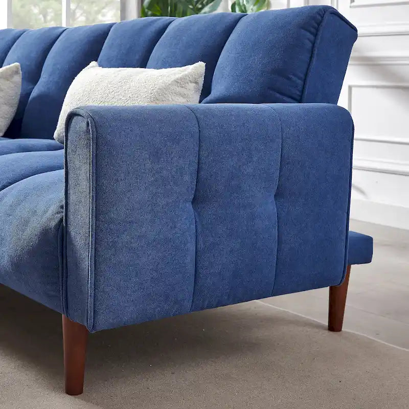 Divano Letto Futon Convertibile con Posizioni Regolabili e Gambe in Legno