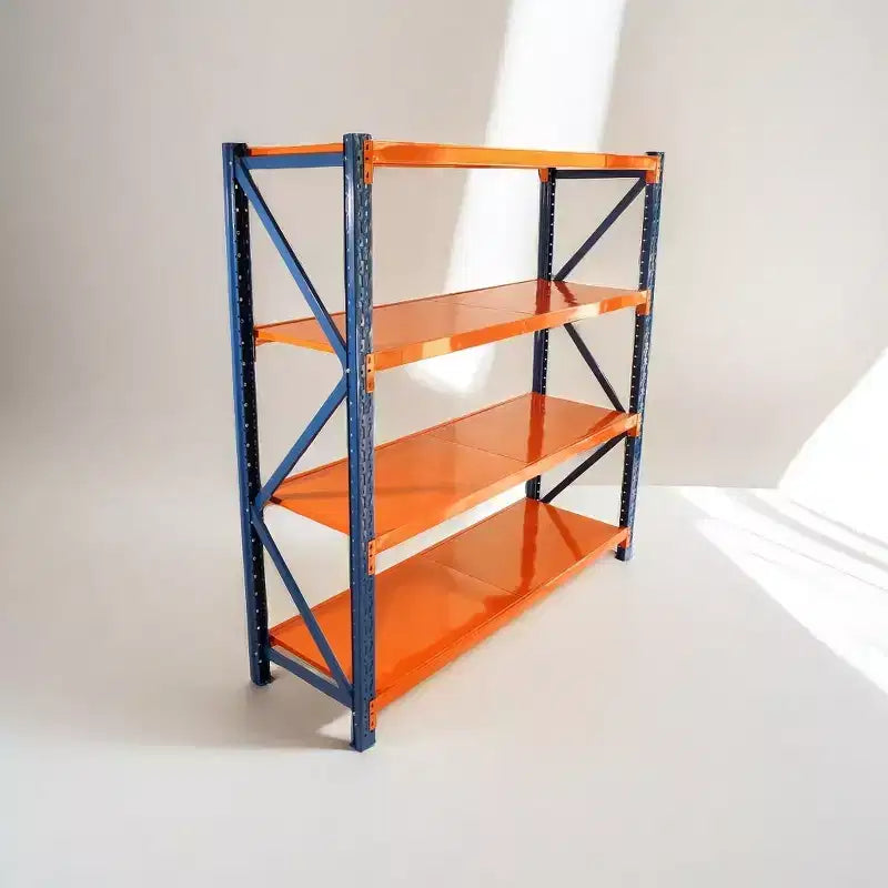 Scaffali per garage VIYET per impieghi gravosi, scaffalature in metallo regolabili a 4 ripiani con capacità di 2000 kg, stoccaggio industriale blu e arancione per negozio commerciale/attrezzi/palestra