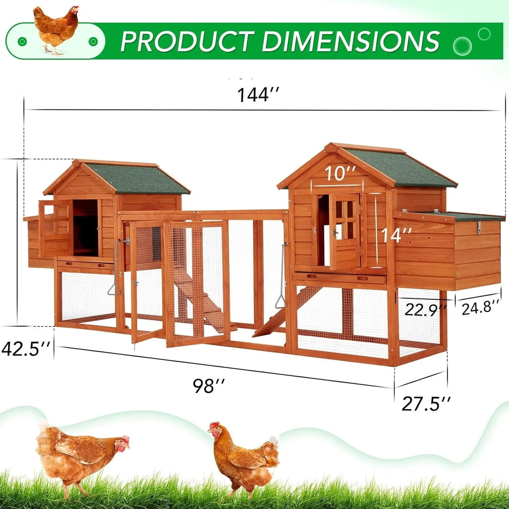 AECOJOY Pollaio Grande in Legno da 365 cm con Recinto e Conigliera