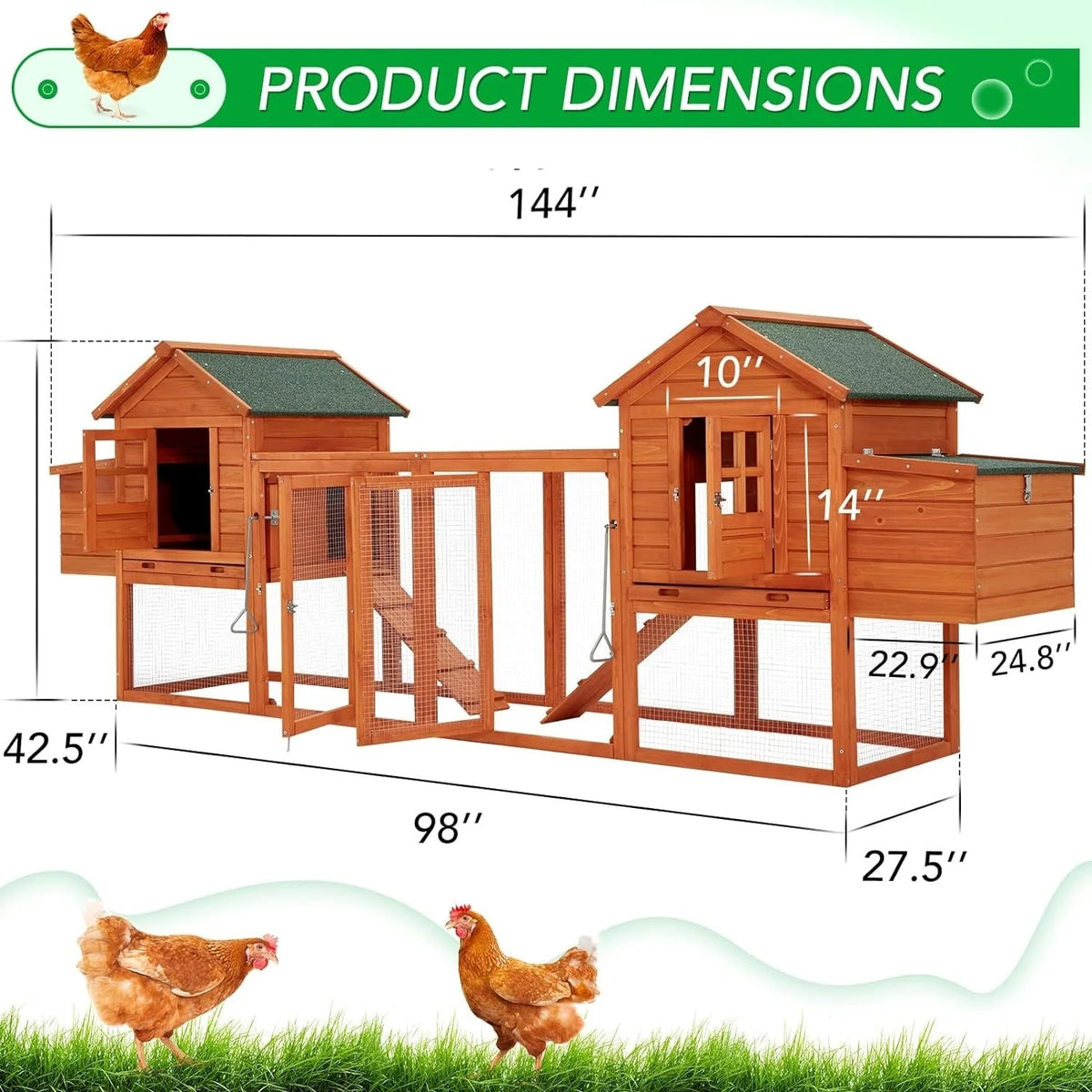 AECOJOY Pollaio Grande in Legno da 365 cm con Recinto e Conigliera