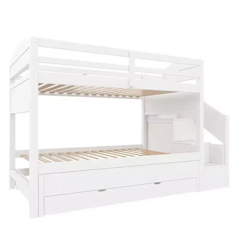 Whisen Letto a castello Twin XL con rotelle estraibili, letto a castello con contenitore, letto a castello in legno massello, scala con contenitore, armadio, 3 cassetti, per bambini