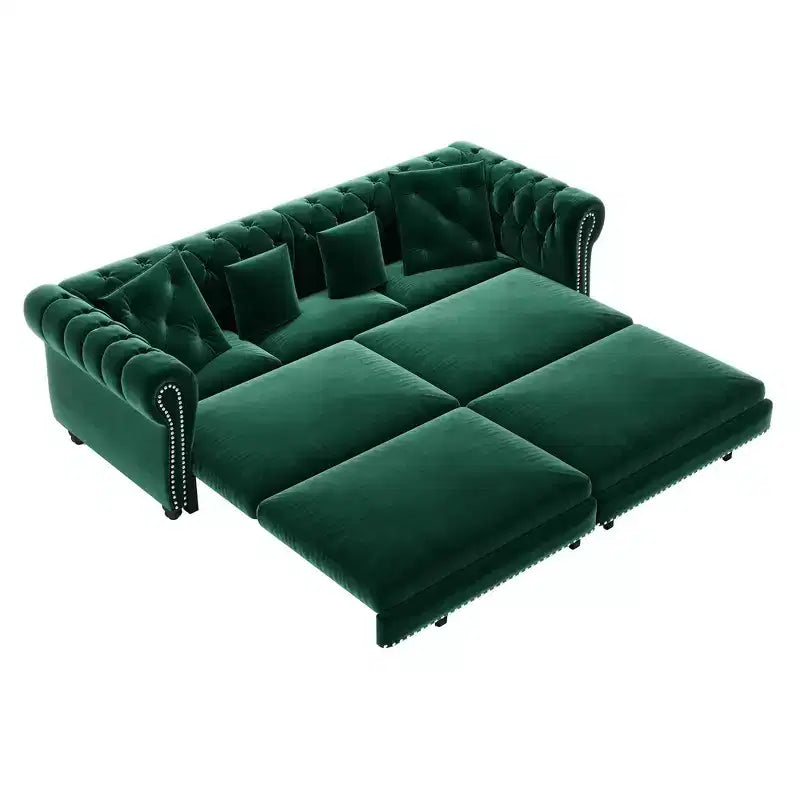 Divano Letto Estraibile 3-in-1 King Size in Velluto Whisen e Divano Letto Convertibile con Ottomana Mobile, Design Trapuntato