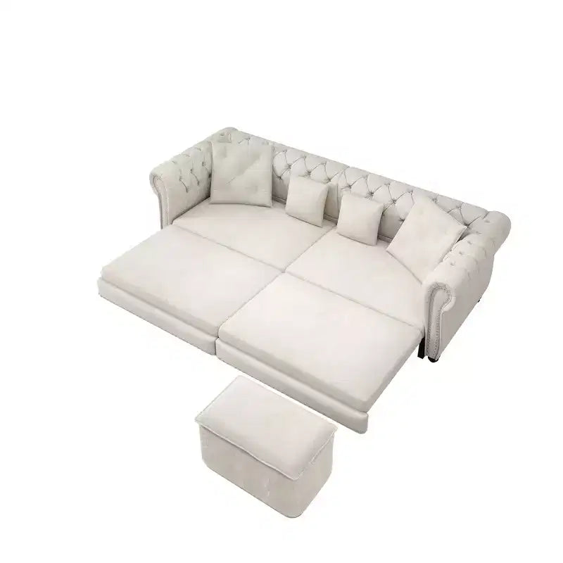 Divano Letto Estraibile 3-in-1 King Size in Velluto Whisen e Divano Letto Convertibile con Ottomana Mobile, Design Trapuntato