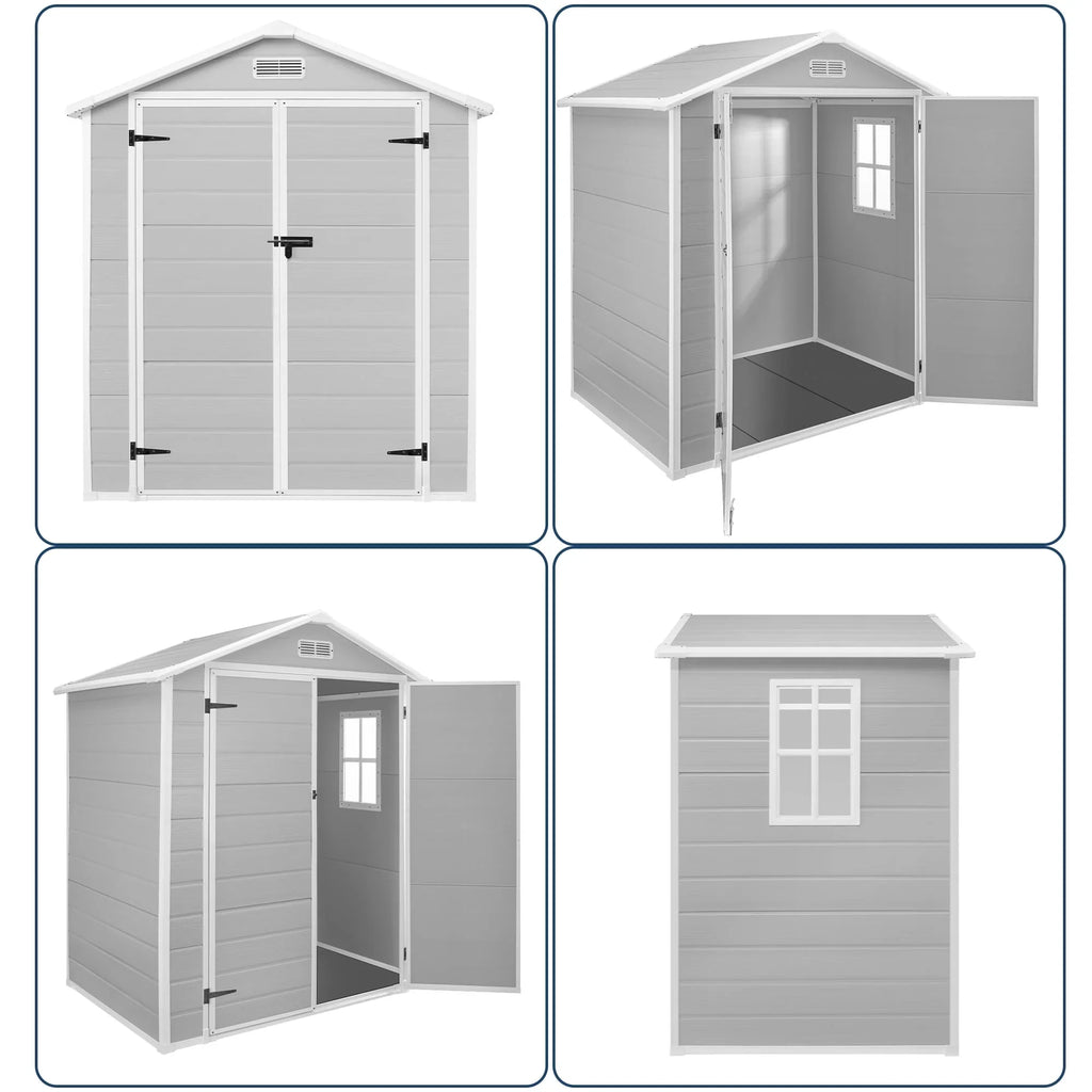 Casetta da giardino in resina per esterni, in plastica, per tutte le stagioni, con pavimento, 6 x 4 piedi/6 x 8 piedi/8 x 6 piedi/8 x 10 piedi, Spire Tool Shed