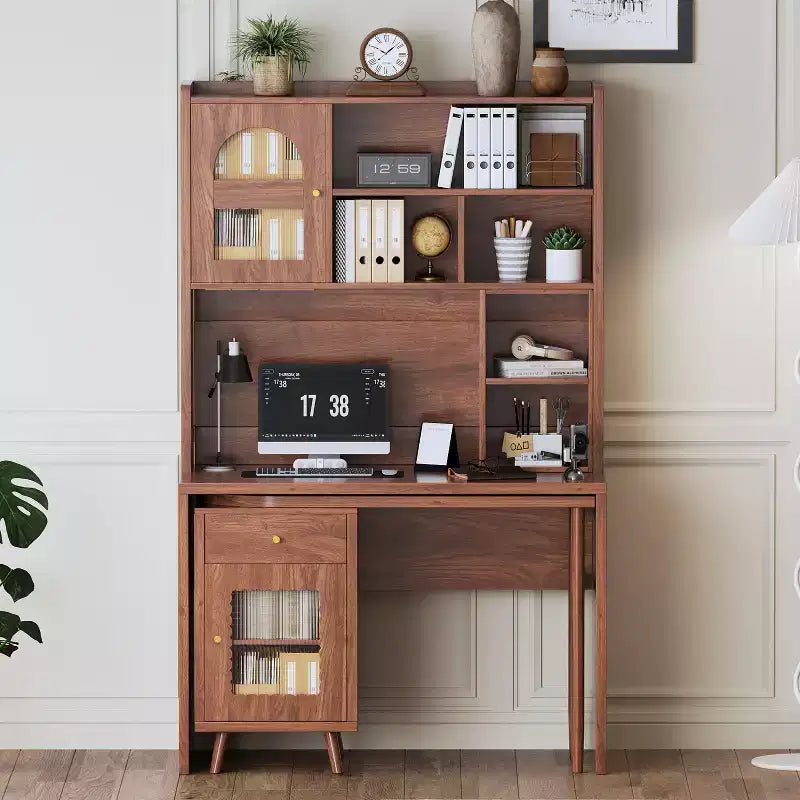 Bureau d'ordinateur en bois moderne Okak pour la maison avec plateau/chaise et étagère, bureau d'écriture de rangement pour adolescents et étudiants pour l'étude, le bureau