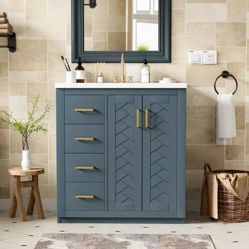 Meuble-lavabo de salle de bain à évier simple de 76 cm avec armoire et 3 tiroirs – Noir / Bleu / Vert / Indigo / Blanc