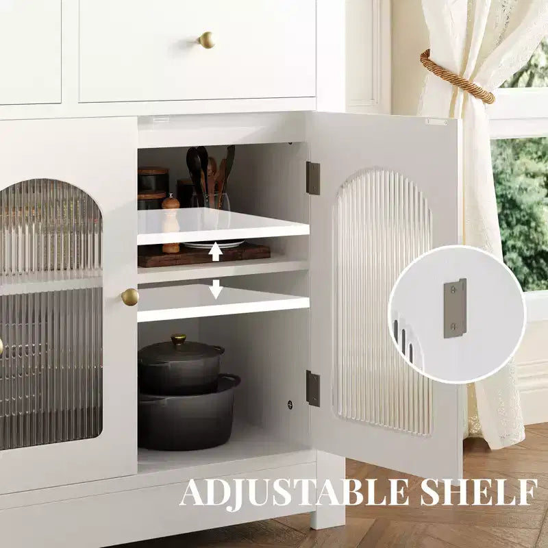 Credenza stretta da 140 cm con 3 cassetti e 4 ante per cucina, sala da pranzo, soggiorno