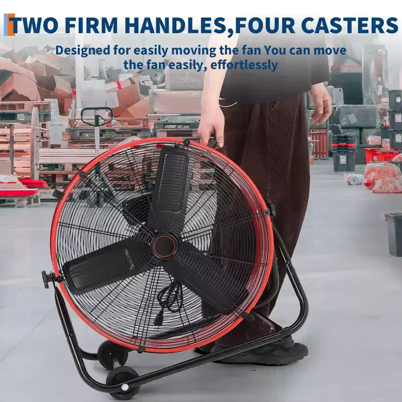 Ventilatore da Pavimento, Ventilatore Industriale - Ventilatore a Tamburo Robusto da 24 Pollici con 4 Velocità, Circolatore d'Aria in Metallo per Magazzino, Officina, Garage, Fabbrica, Cantina