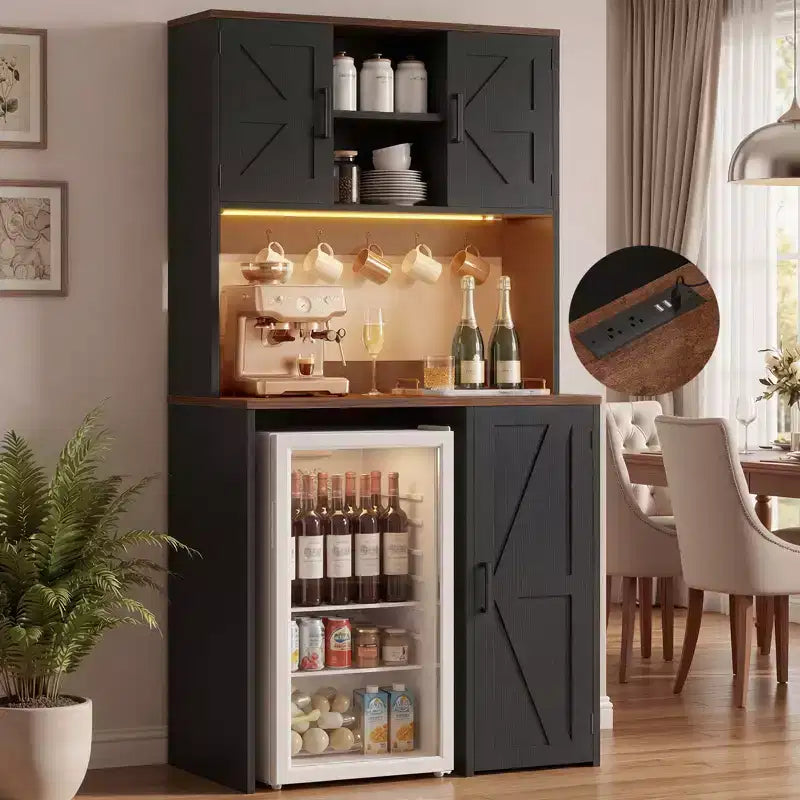 Mobile dispensa da cucina Besiost con spazio per mini frigo, mobile bar con ripiano contenitore