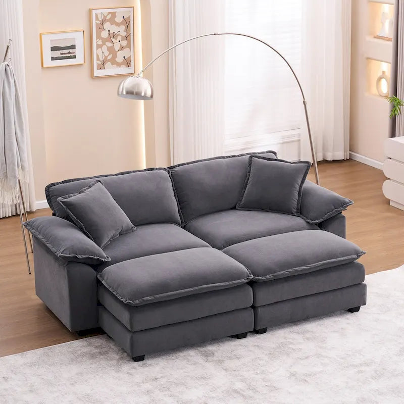 Divano a 2 posti con 2 cuscini, 2 guanciali e 2 pouf, divano confortevole - Divano profondo da soggiorno, divano modulare