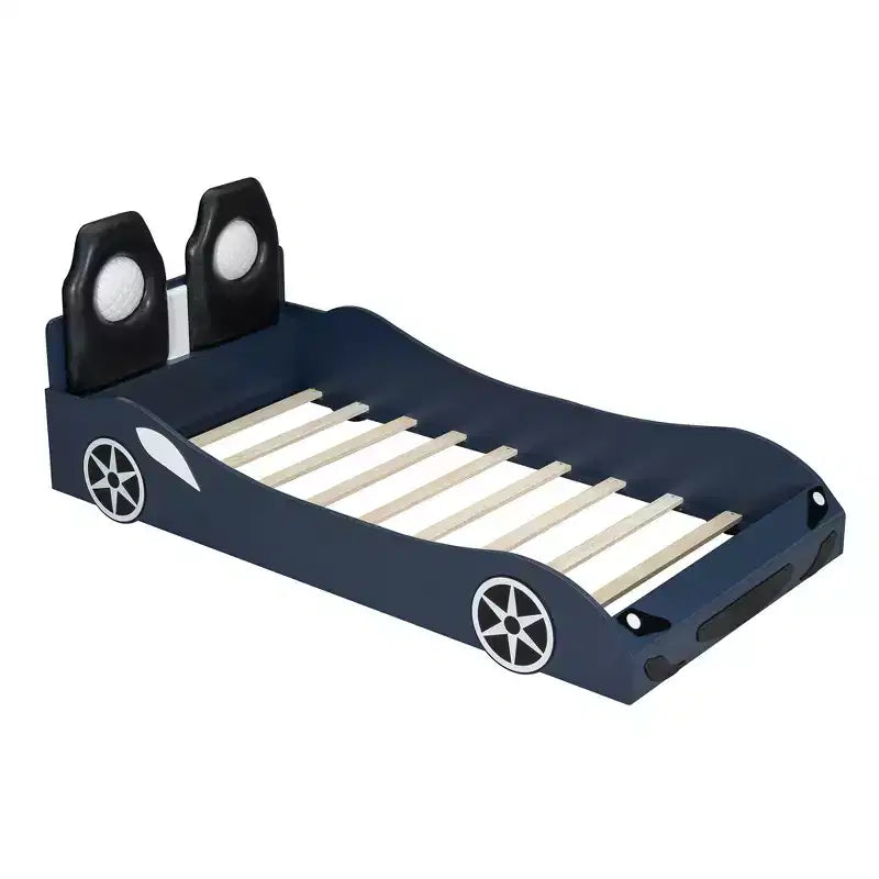 Letto a piattaforma a forma di auto da corsa Whisen Wood, formato singolo, con LED e schienale imbottito