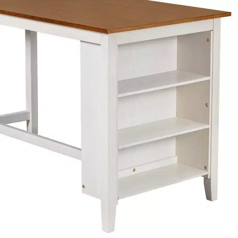 Set da pranzo Homy Casa 5 pezzi, tavolo e sedie altezza bancone con mensole, bianco e noce, stile moderno rustico