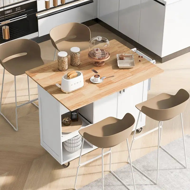 Isola da cucina con piano pieghevole, carrello da cucina con ripiano estraibile, portasciugamani e cassetto, ruote girevoli