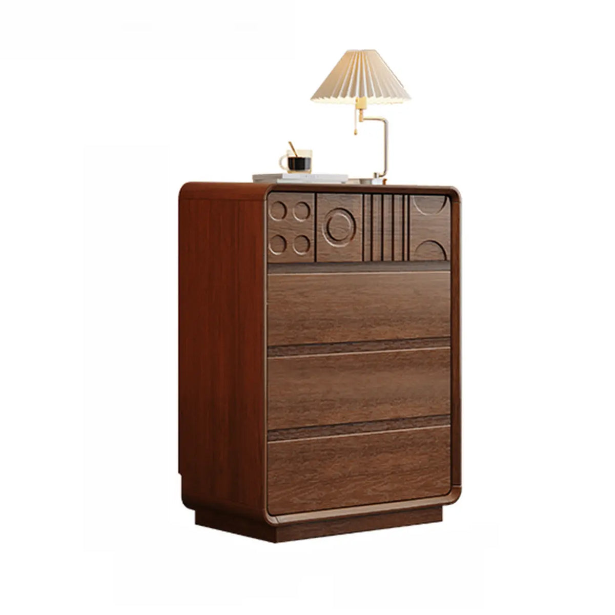 Cassettiera in legno ispirata all'Art Déco con intagli geometrici