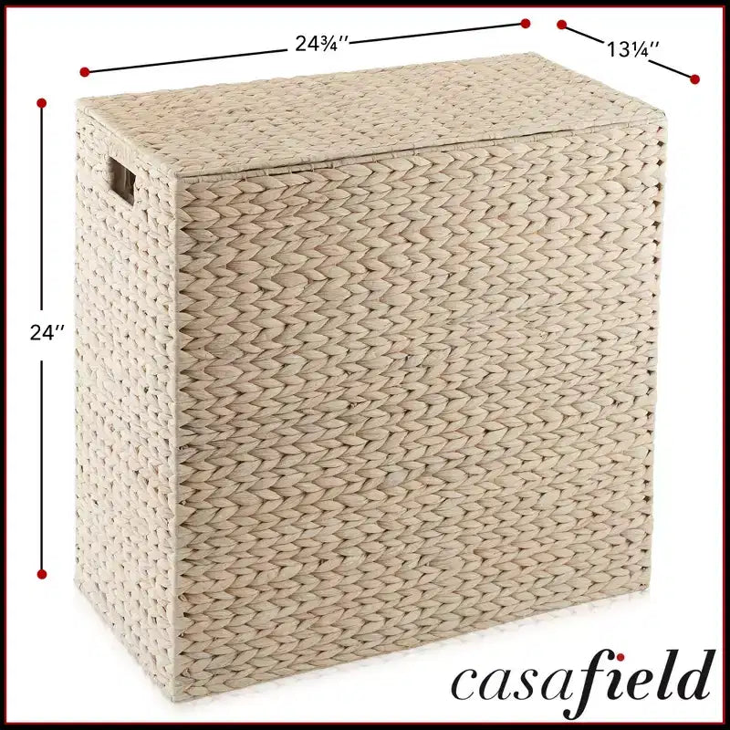 Casafield Cesto Portabiancheria a 2 Scomparti con Coperchio e Sacchi Rimovibili, Ordina Biancheria in Giunchino Intrecciato per Vestiti