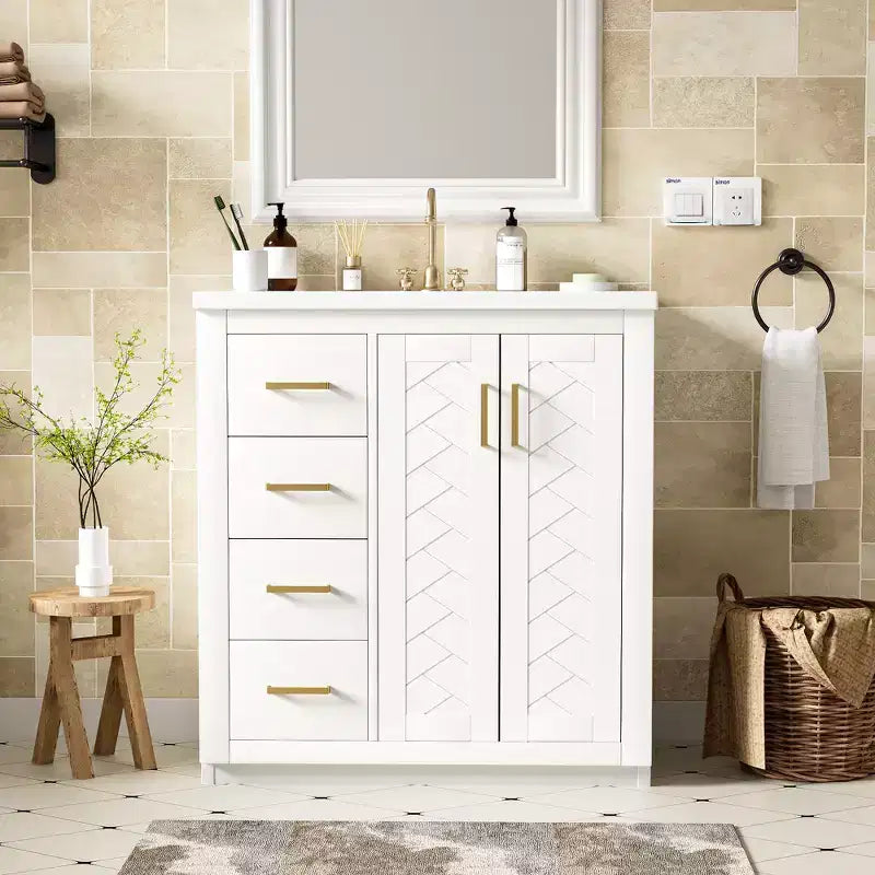 Meuble-lavabo de salle de bain à évier simple de 76 cm avec armoire et 3 tiroirs – Noir / Bleu / Vert / Indigo / Blanc